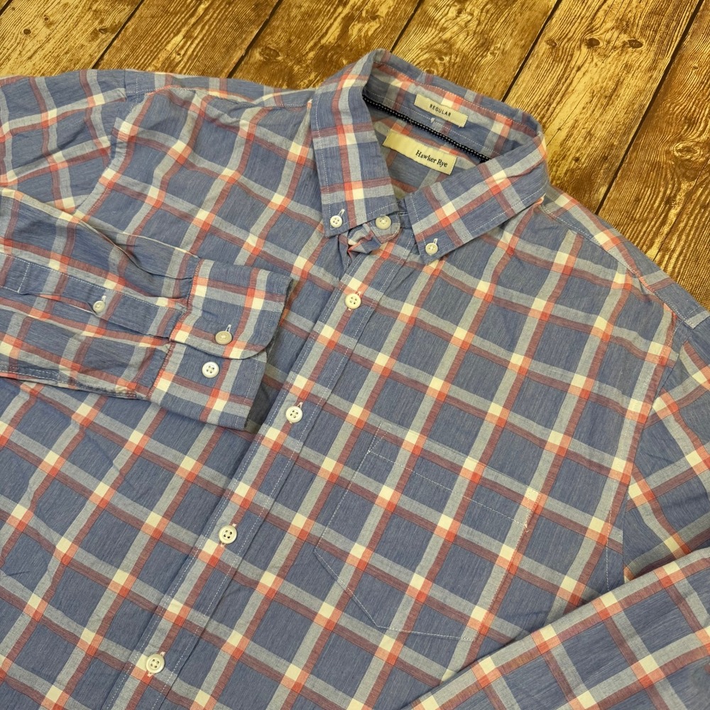 Hawker Rye Regular Fit Button Up Shirt Mens Large Blue Plaid Cotton Pocket